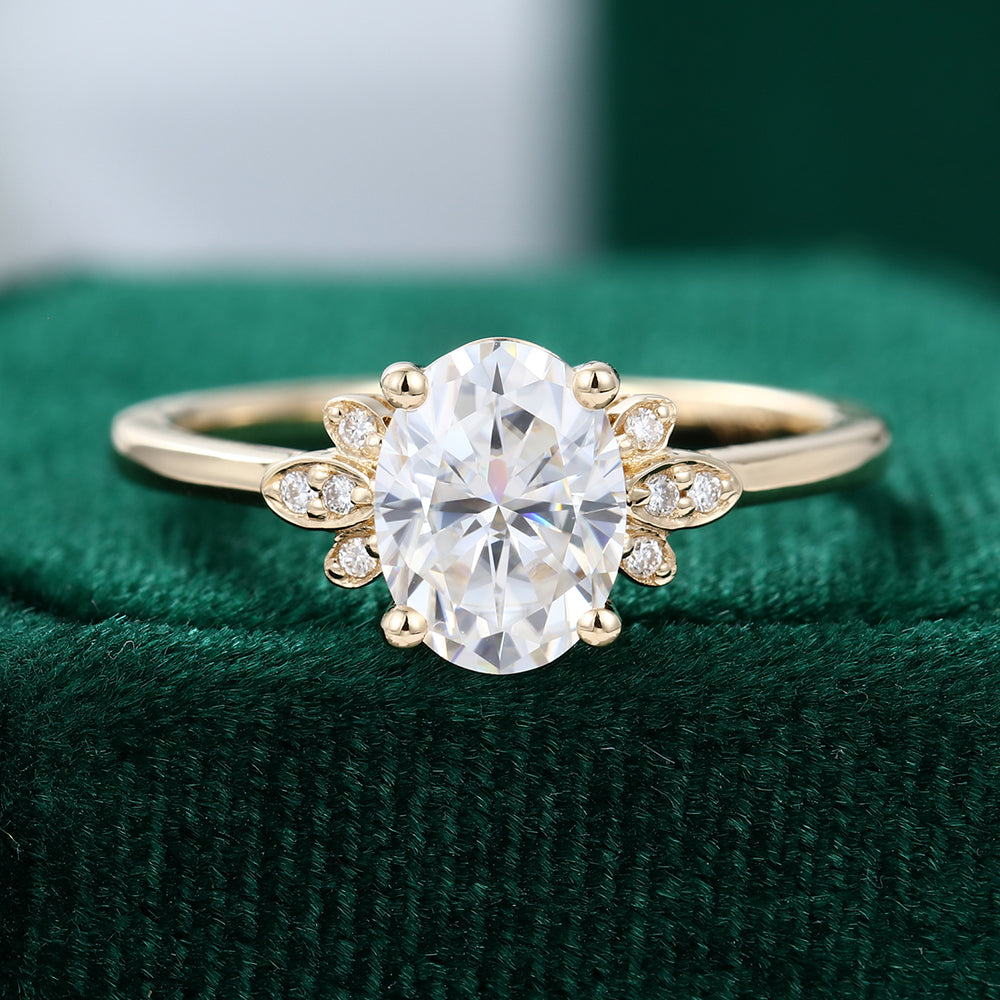 1.33 CT Oval Shaped Moissanite Cluster Engagement Ring