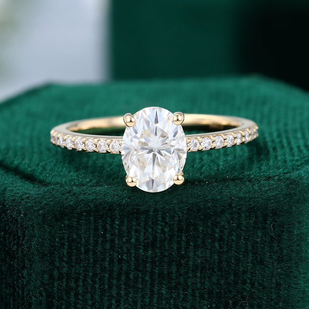 1.33 CT Oval Shaped Moissanite Pave Setting Engagement Ring