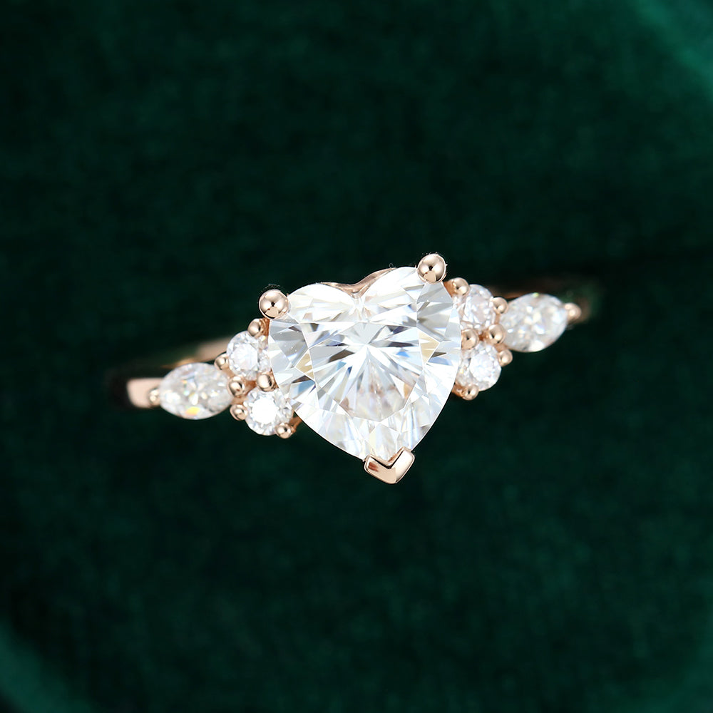 0.86 CT Heart Shaped Moissanite Cluster Engagement Ring