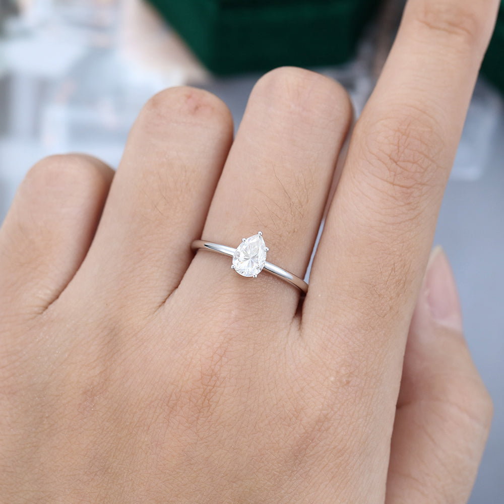 1.0 CT Pear Shaped Moissanite Solitaire Engagement Ring