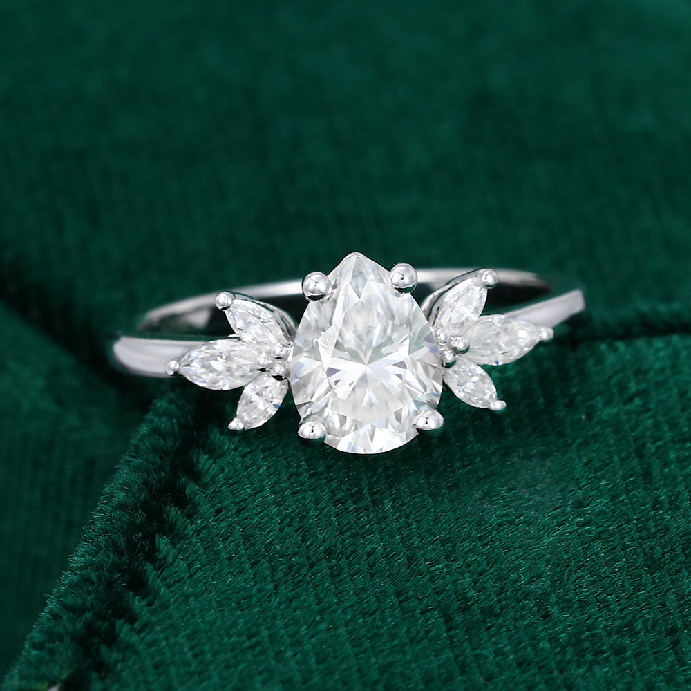 1.0 CT Pear Shaped Moissanite Cluster Engagement Ring