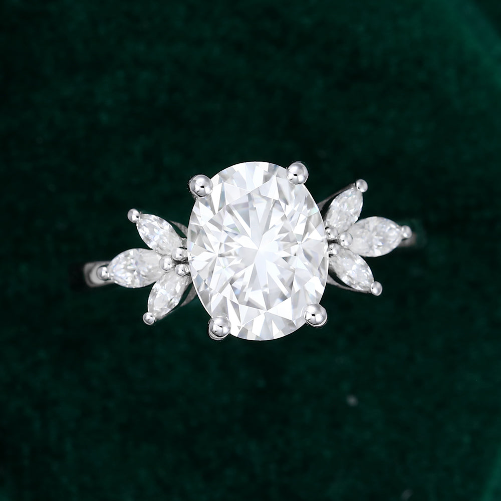1.91 CT Oval Shaped Moissanite Cluster Engagement Ring