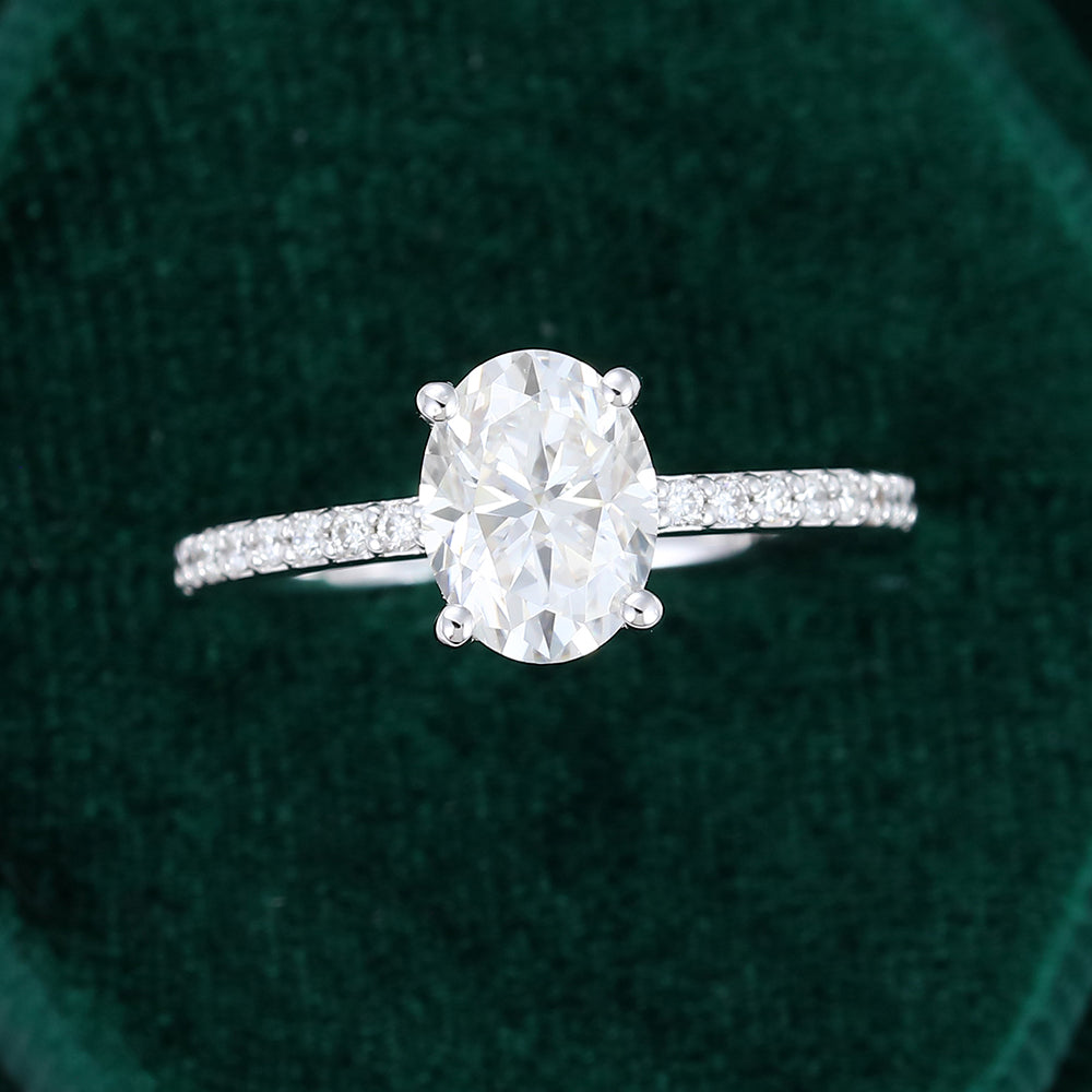 1.33 CT Oval Shaped Moissanite Pave Setting Engagement Ring