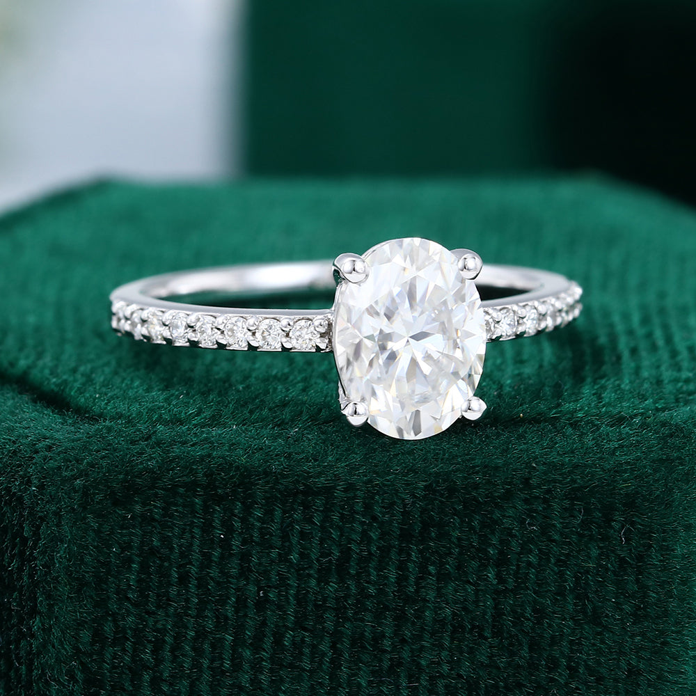 1.33 CT Oval Shaped Moissanite Pave Setting Engagement Ring