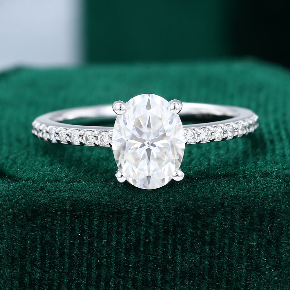 1.33 CT Oval Shaped Moissanite Pave Setting Engagement Ring