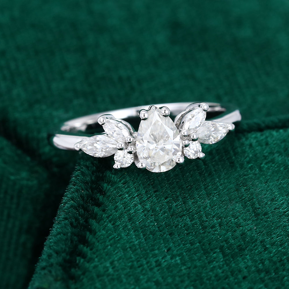 0.50 CT Pear Shaped Moissanite Cluster Engagement Ring