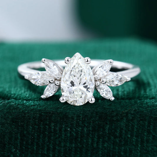 0.85 CT Pear Shaped Moissanite Cluster Engagement Ring