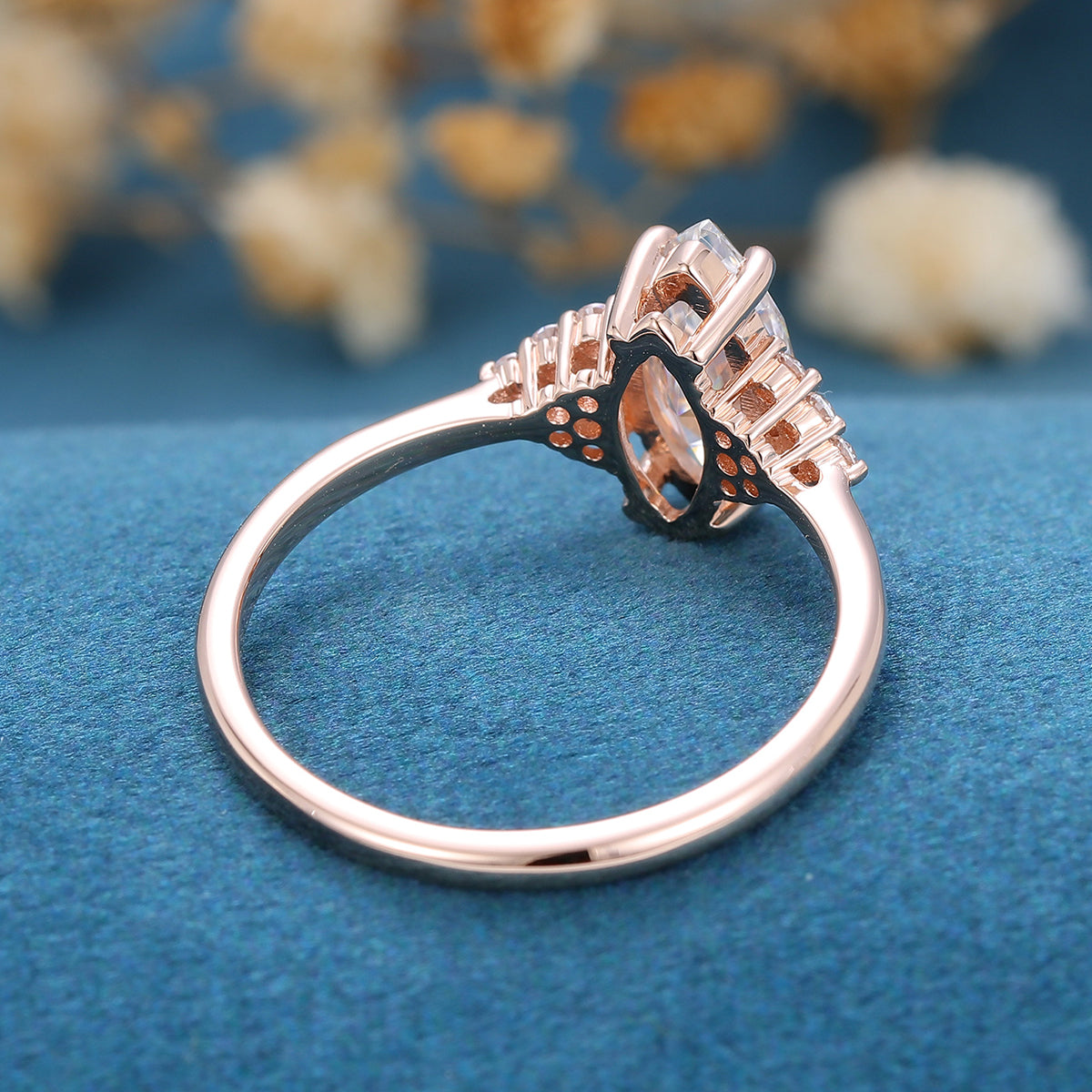 0.90 CT Marquise Shaped Moissanite Cluster Engagement Ring