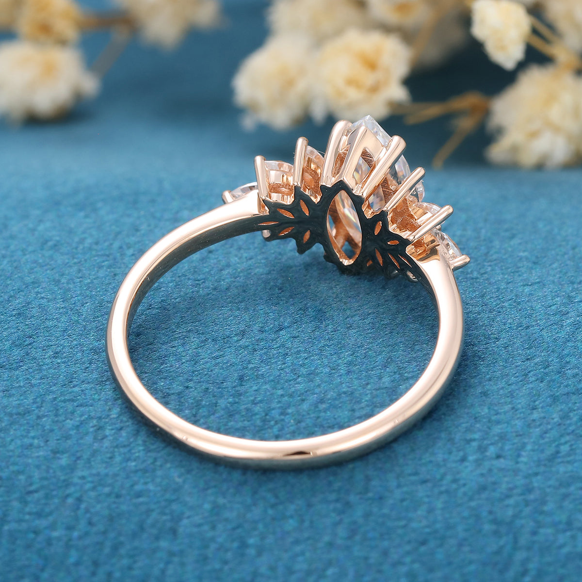 0.90 CT Marquise Shaped Moissanite Cluster Engagement Ring