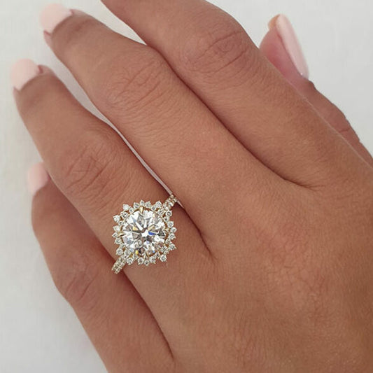 2.0 CT Round Cut Cluster Halo Style Moissanite Engagement Ring