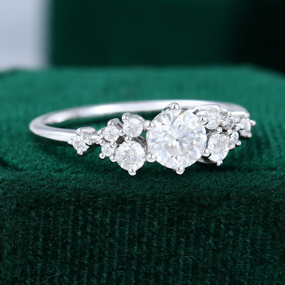 0.41 CT Round Shaped Moissanite Cluster Engagement Ring