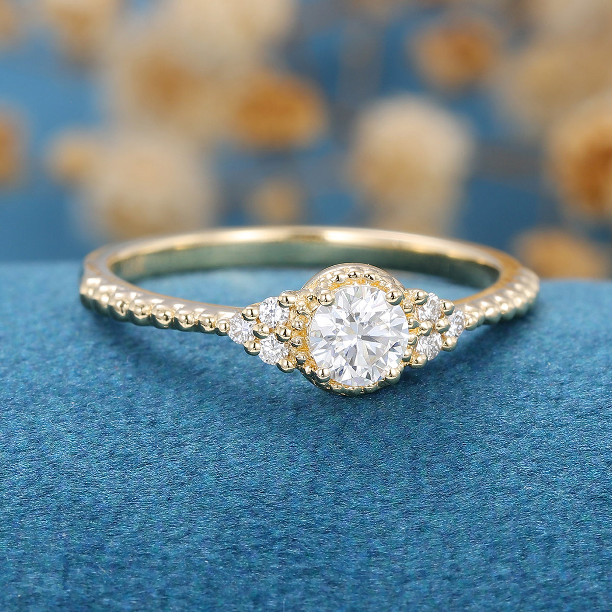 0.22 CT Round Shaped Moissanite Cluster Engagement Ring