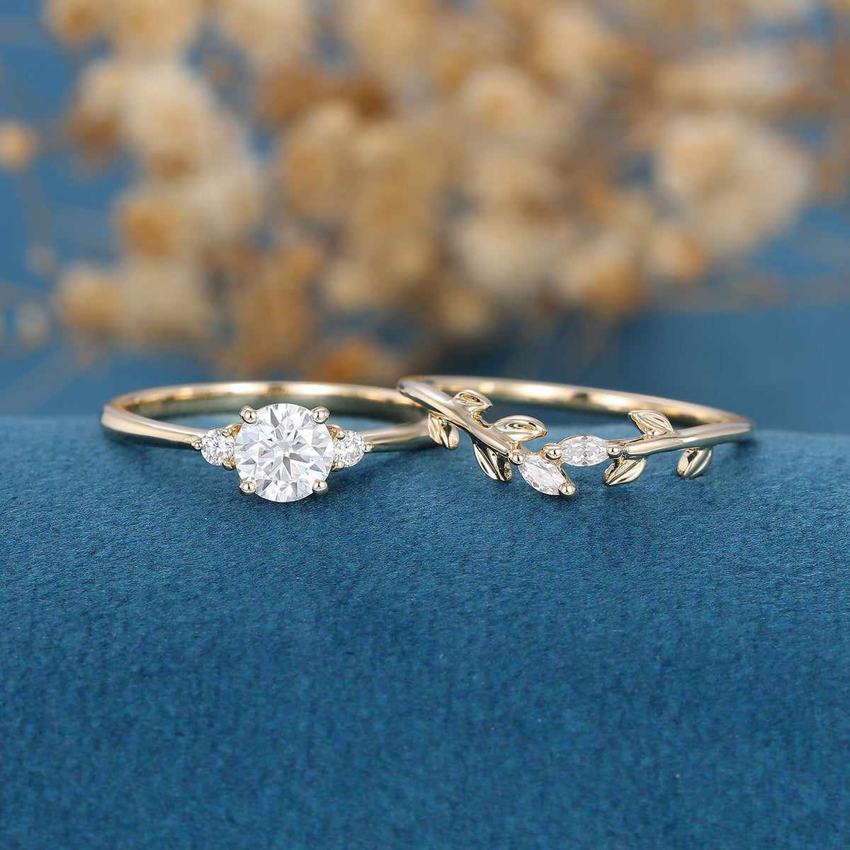0.54 CT Round Shaped Moissanite Three Stone Bridal Set