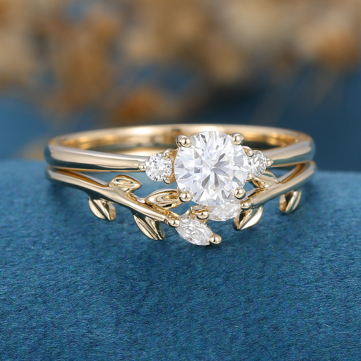 0.54 CT Round Shaped Moissanite Three Stone Bridal Set