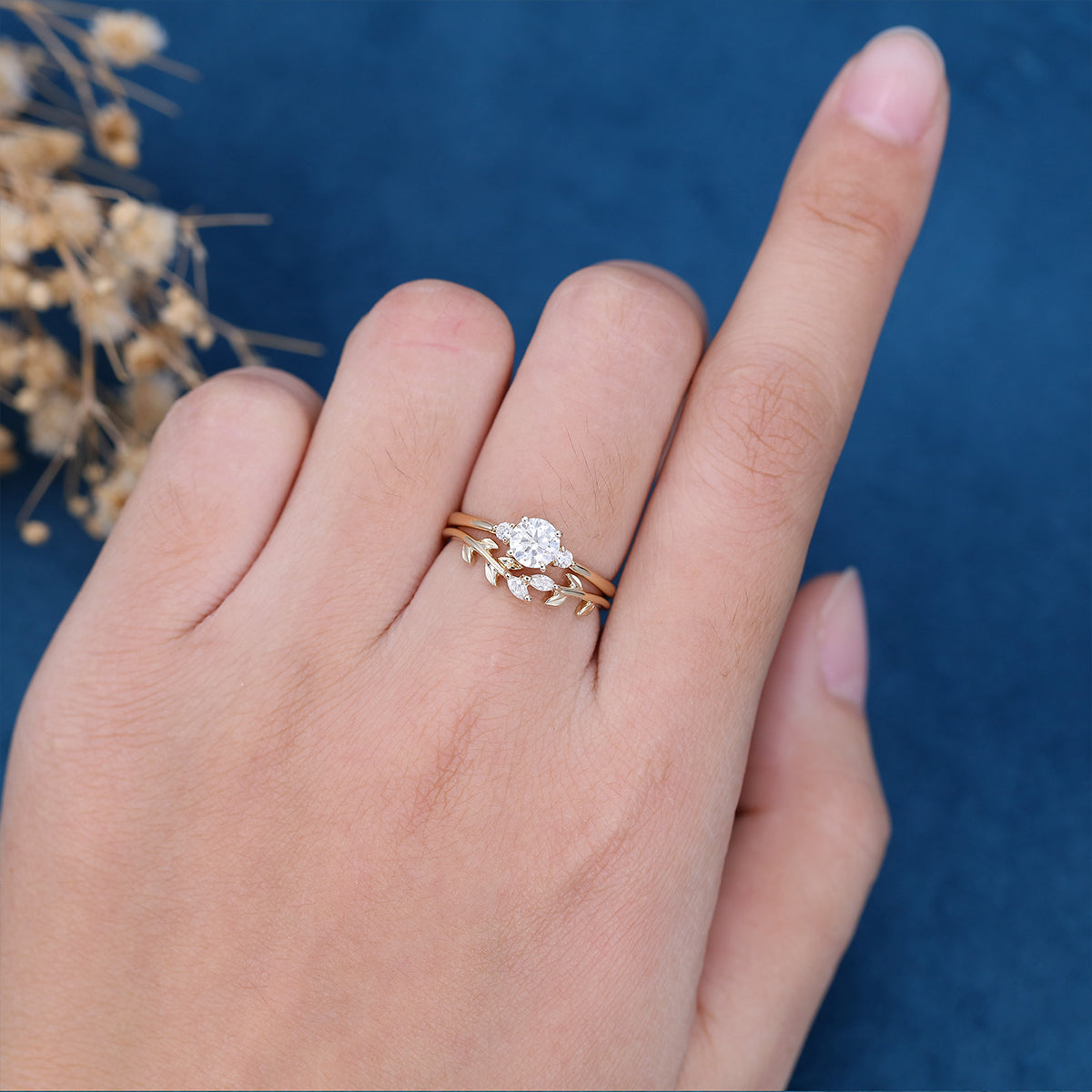 0.54 CT Round Shaped Moissanite Three Stone Bridal Set
