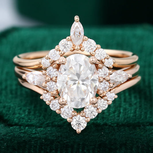 1.33 CT Oval Moissanite Art Deco Style Bridal Ring Set