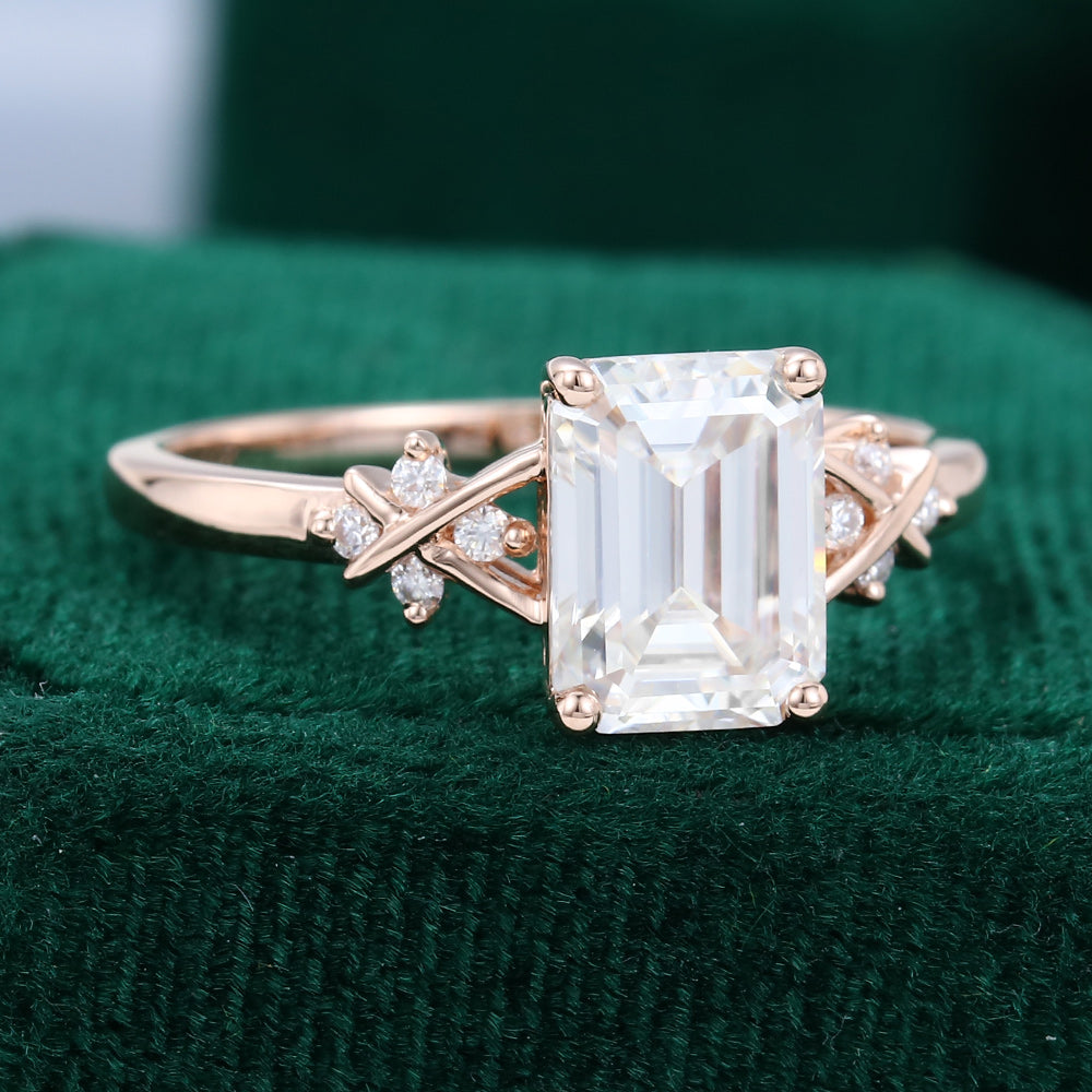 1.60 CT Emerald Shaped Moissanite Art Deco Engagement Ring