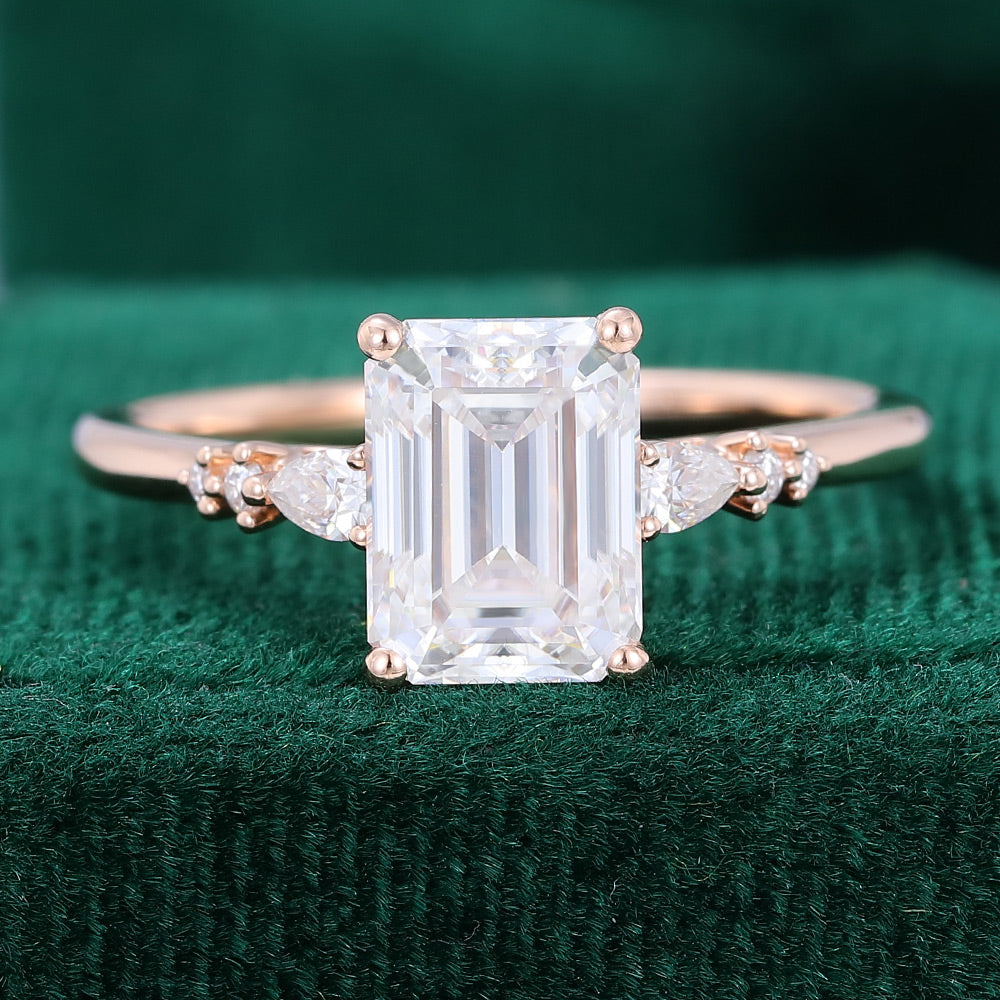 1.60 CT Emerald Shaped Moissanite Pave Setting Engagement Ring