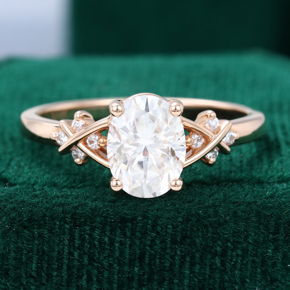 1.33 CT Oval Shaped Moissanite Art Deco Engagement Ring