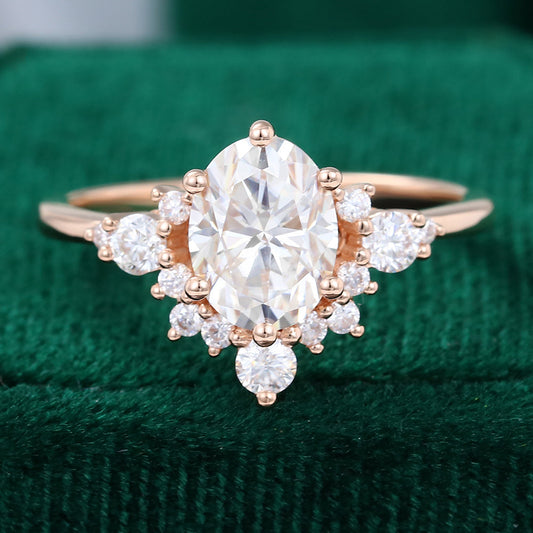 1.50 CT Oval Shaped Moissanite Cluster Engagement Ring