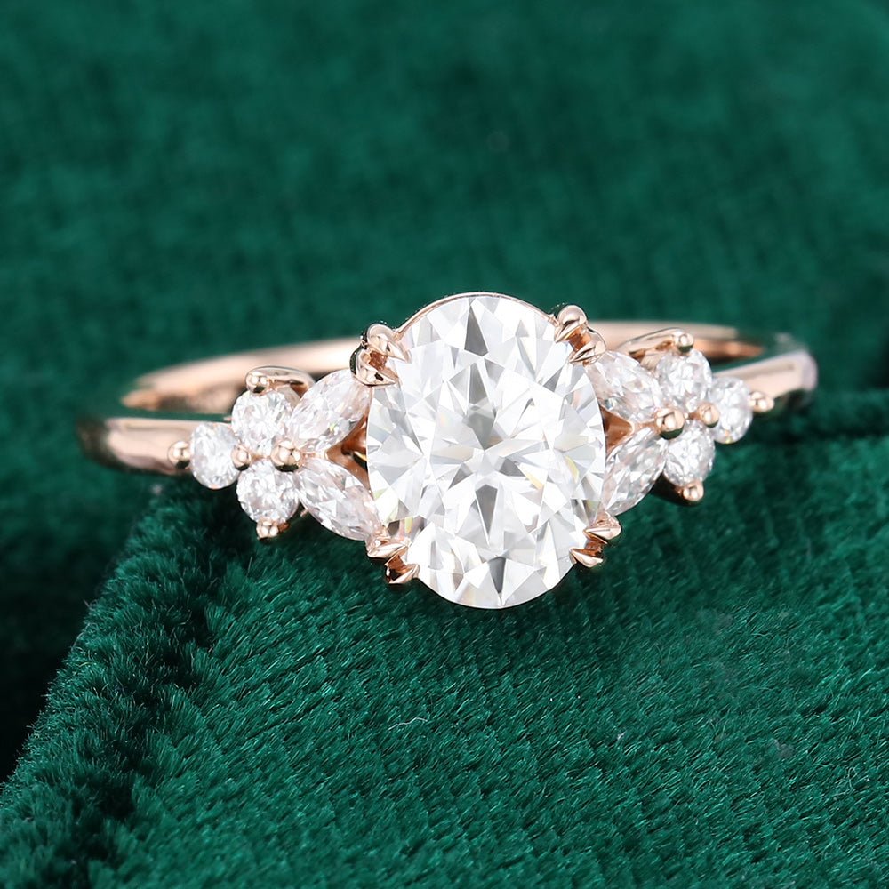 1.33 CT Oval Shaped Moissanite Cluster Engagement Ring