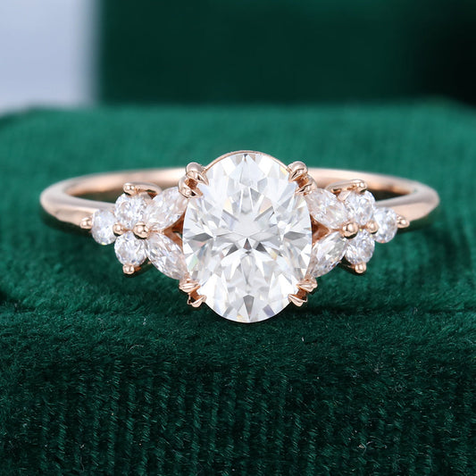 1.33 CT Oval Shaped Moissanite Cluster Engagement Ring