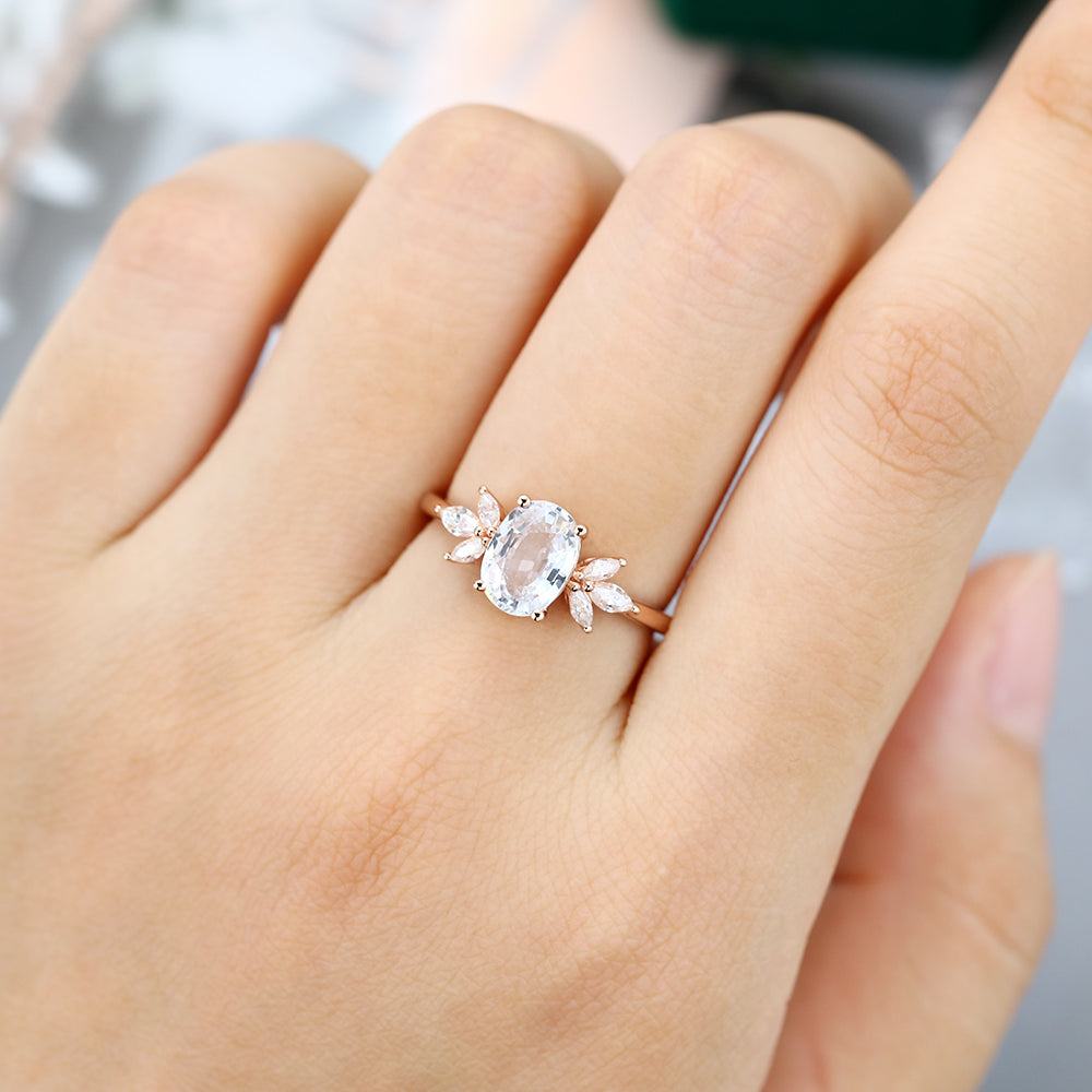 1.33 CT Oval Shaped Moissanite Cluster Engagement Ring