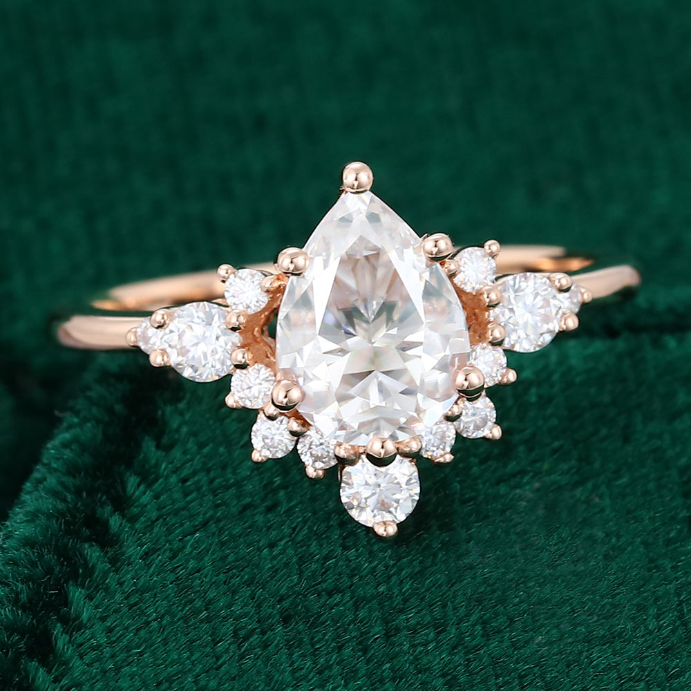 1.0 CT Pear Shaped Moissanite Cluster Engagement Ring