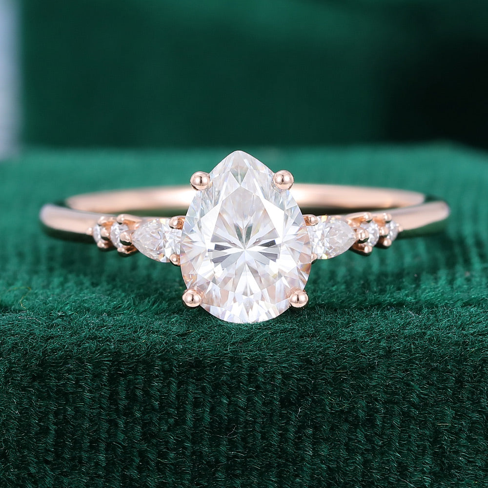 1.0 CT Pear Shaped Moissanite Pave Setting Engagement Ring