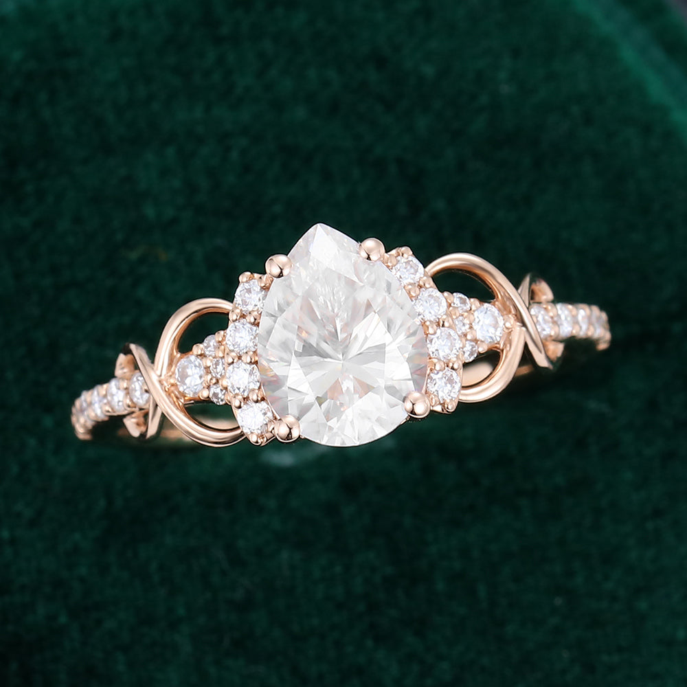 1.0 CT Pear Shaped Moissanite Cluster Engagement Ring