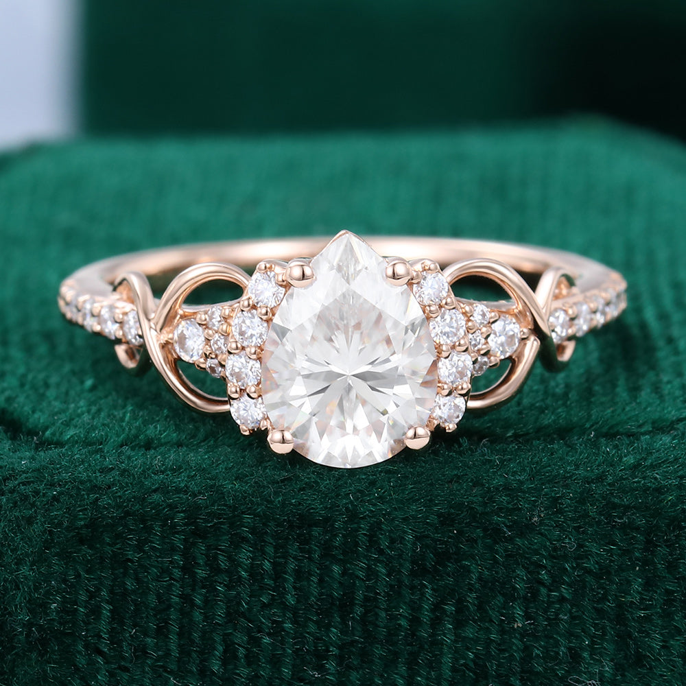 1.0 CT Pear Shaped Moissanite Cluster Engagement Ring