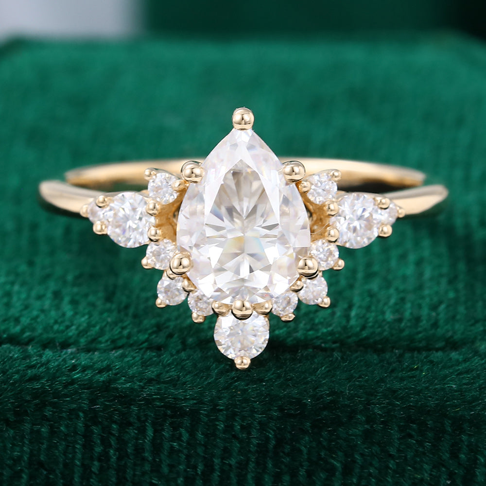 1.0 CT Pear Shaped Moissanite Cluster Engagement Ring