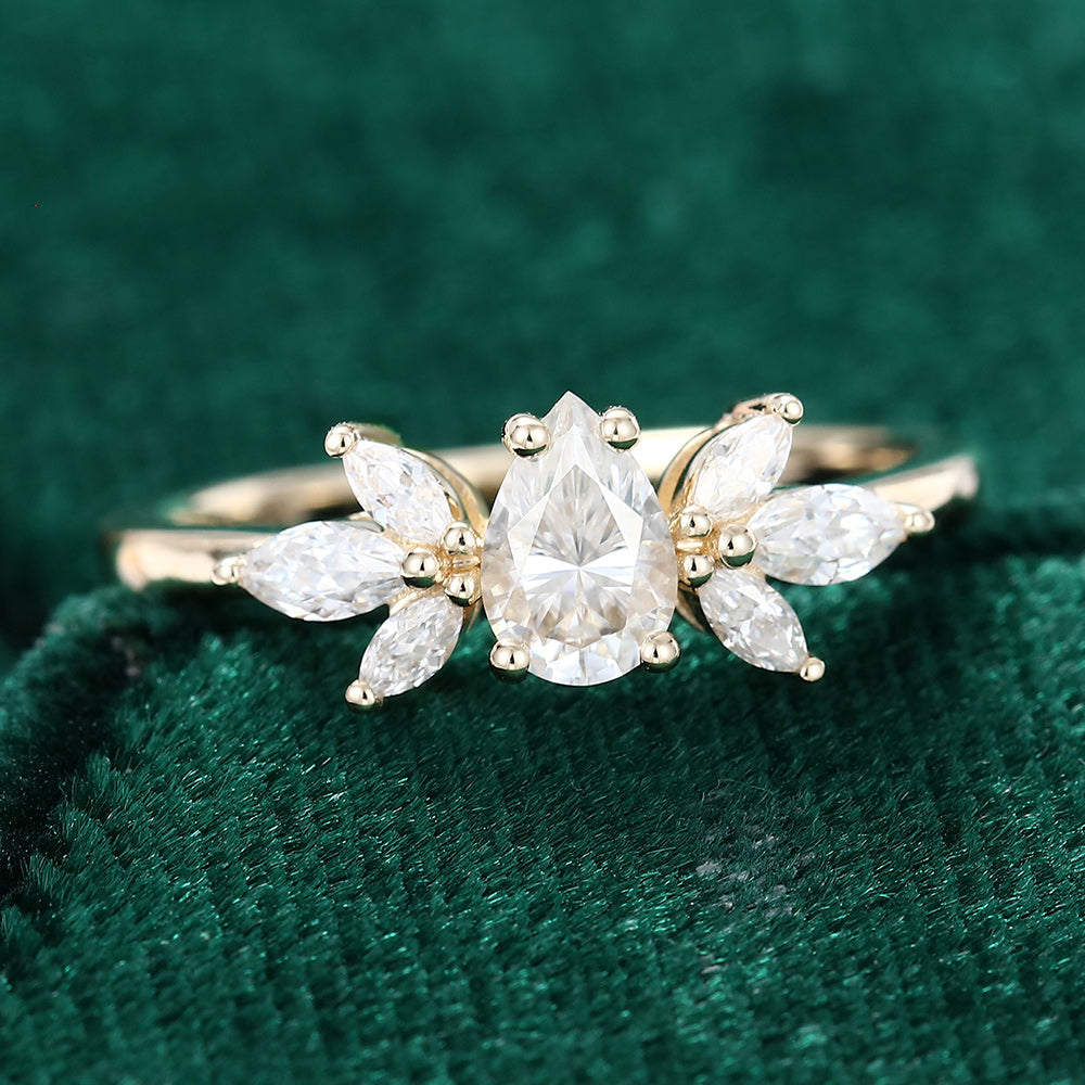 0.39 CT Pear Shaped Moissanite Cluster Engagement Ring