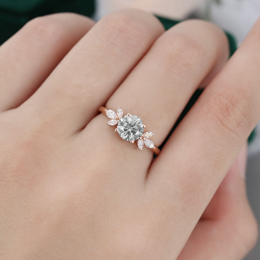 0.55 CT Round Shaped Moissanite Cluster Engagement Ring