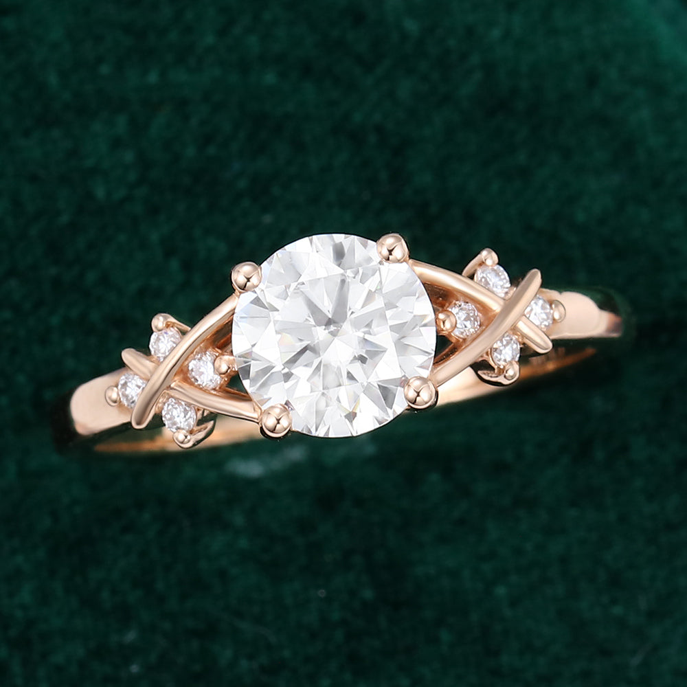 0.88 CT Round Shaped Moissanite Art Deco Engagement Ring