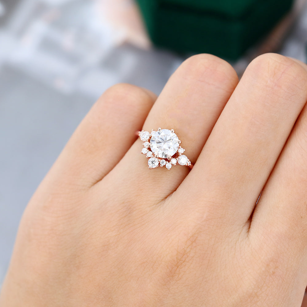 1.10 CT Round Shaped Moissanite Cluster Engagement Ring