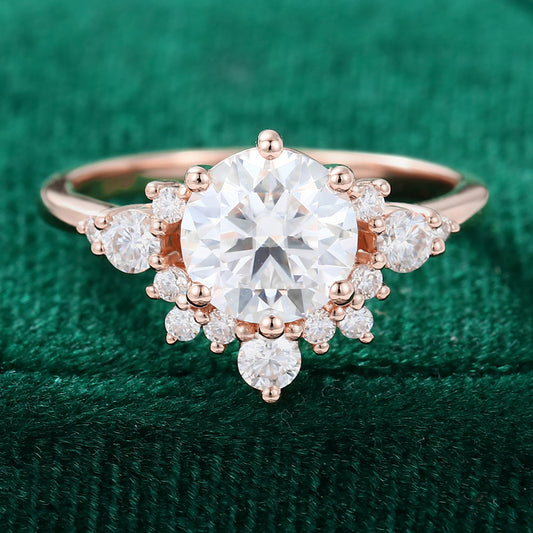 1.10 CT Round Shaped Moissanite Cluster Engagement Ring