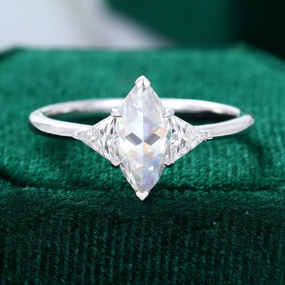 0.90 CT Marquise Shaped Moissanite 3 Stones Engagement Ring