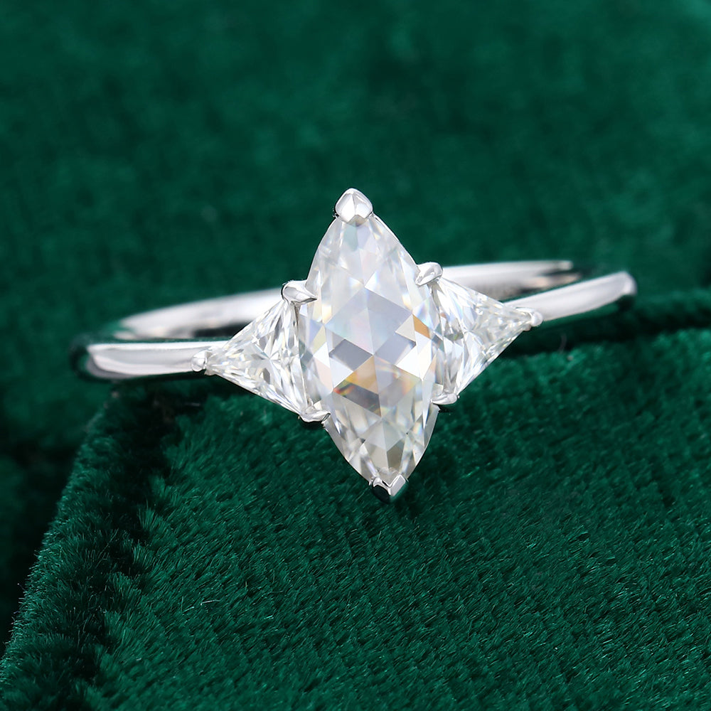 0.90 CT Marquise Shaped Moissanite 3 Stones Engagement Ring