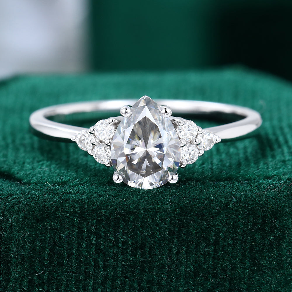 1.0 CT Pear Shaped Moissanite Cluster Engagement Ring