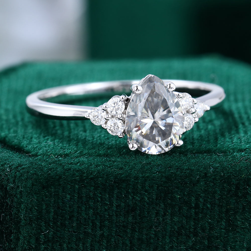 1.0 CT Pear Shaped Moissanite Cluster Engagement Ring