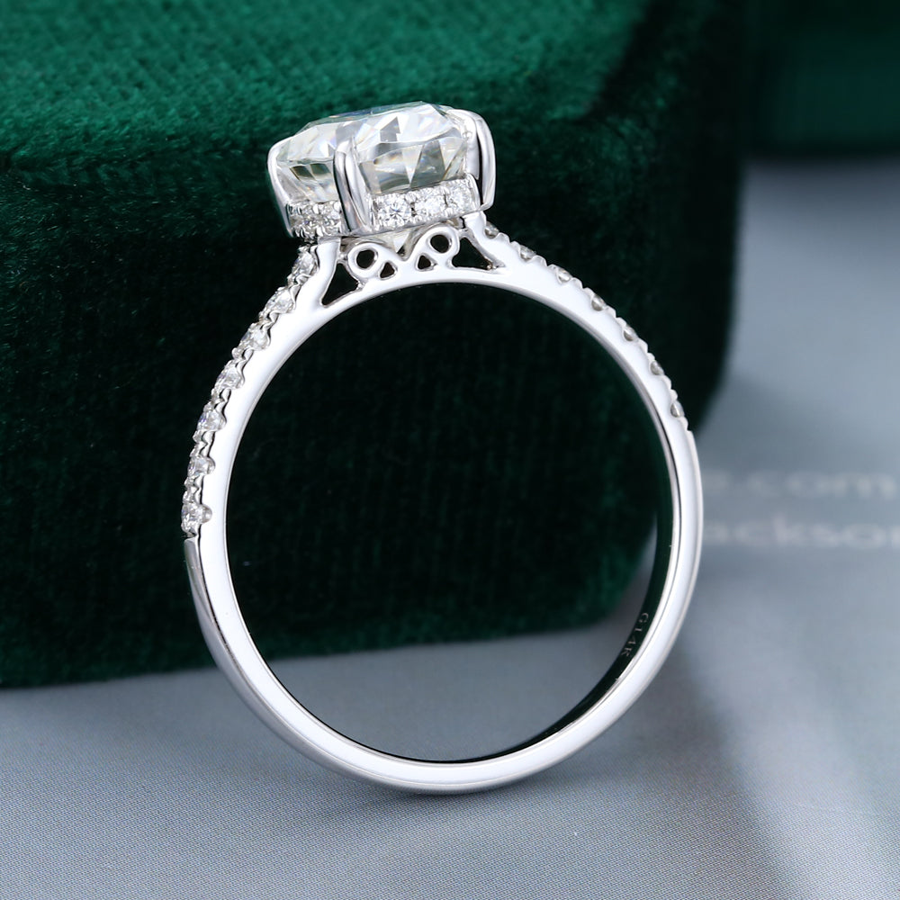 1.91 CT Oval Shaped Moissanite Hidden Halo Setting Engagement Ring
