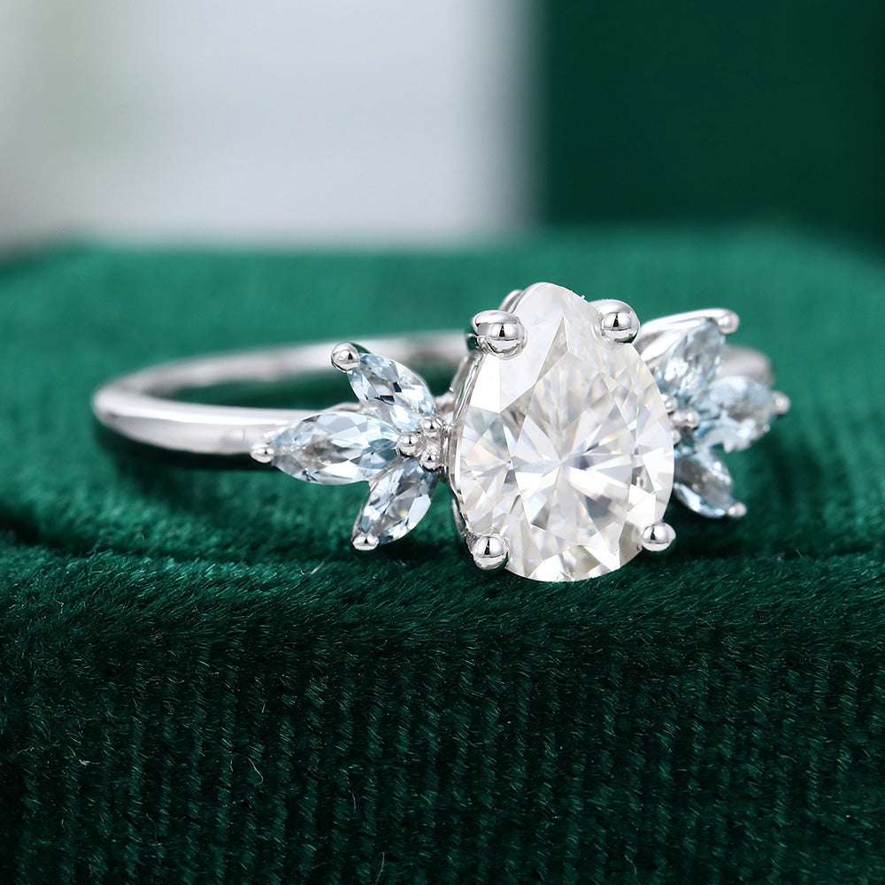 1.0 CT Pear Shaped Moissanite Cluster Engagement Ring