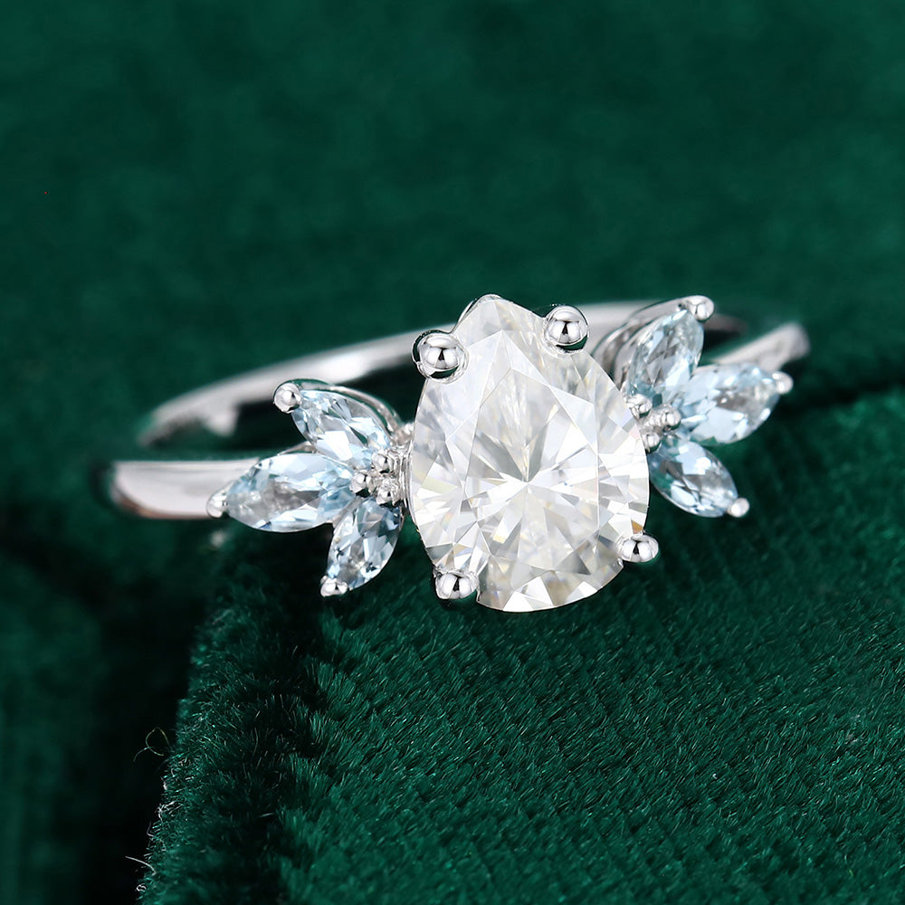 1.0 CT Pear Shaped Moissanite Cluster Engagement Ring