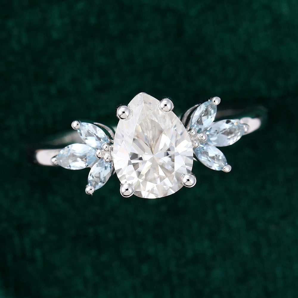 1.0 CT Pear Shaped Moissanite Cluster Engagement Ring