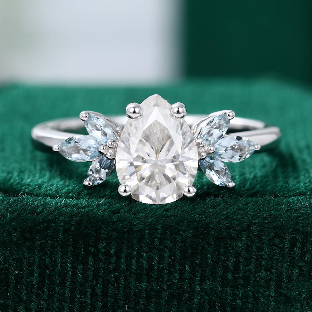 1.0 CT Pear Shaped Moissanite Cluster Engagement Ring