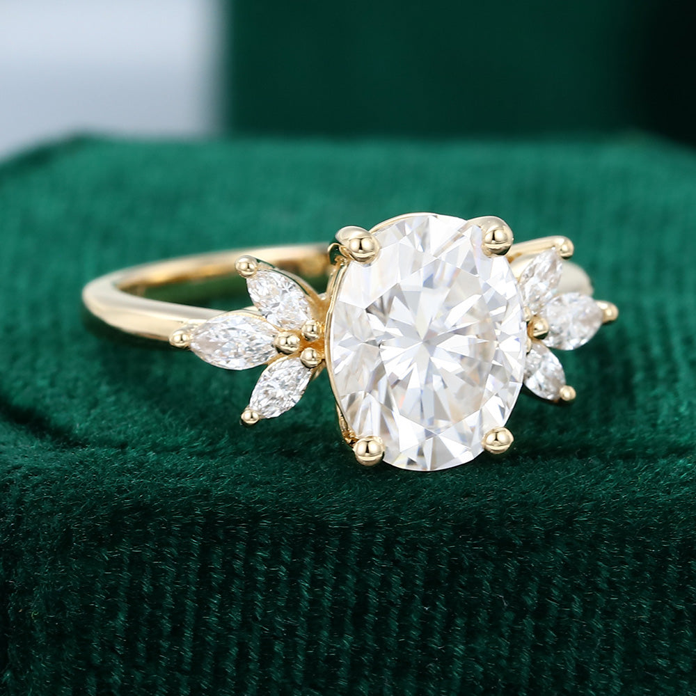 1.91 CT Oval Shaped Moissanite Cluster Engagement Ring