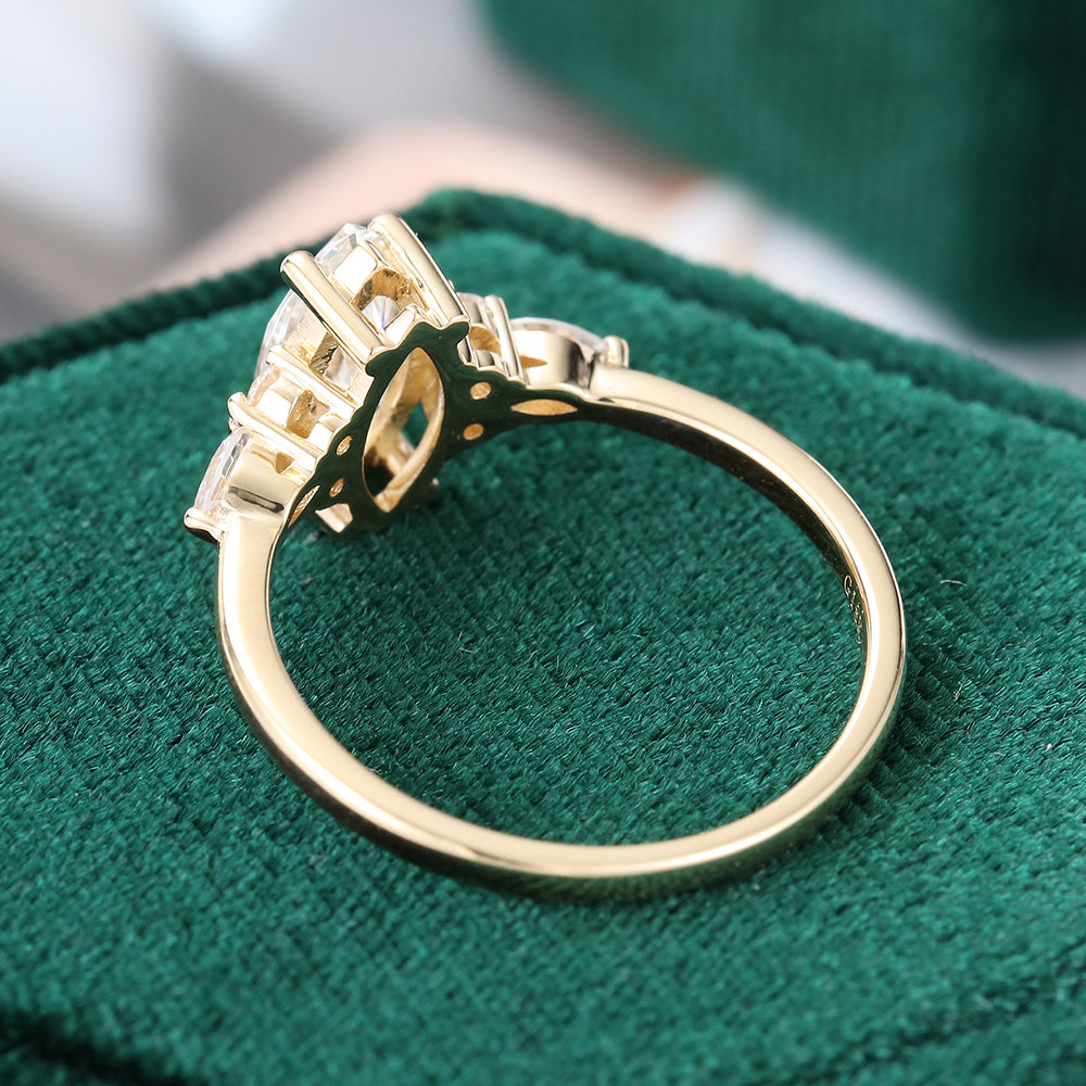 1.0 CT Marquise Shaped Moissanite Cluster Engagement Ring