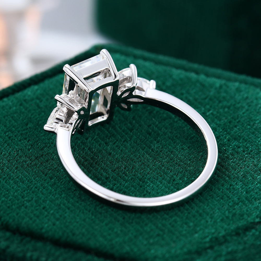 2.0 CT Emerald Shaped Moissanite Cluster Engagement Ring