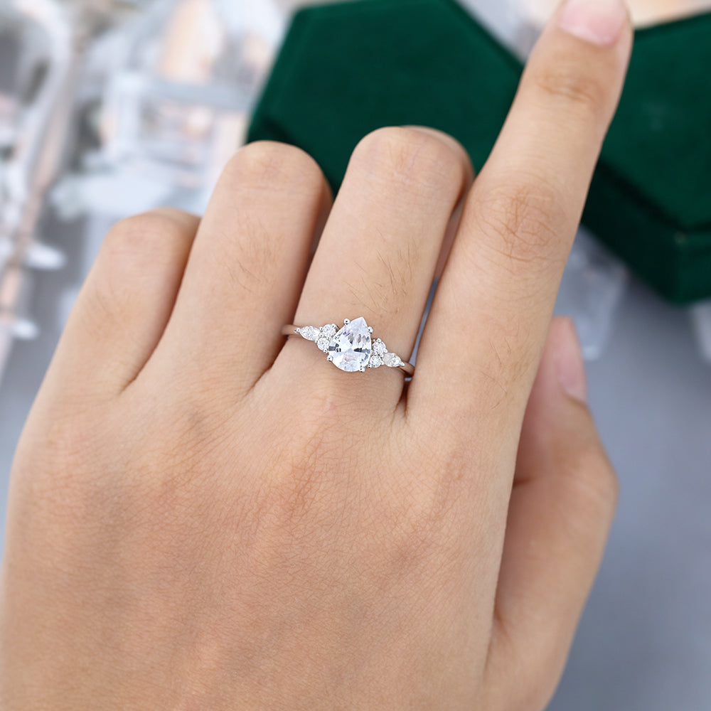 1.0 CT Pear Shaped Moissanite Cluster Engagement Ring